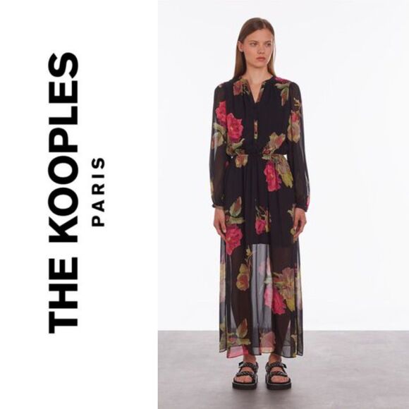 The Kooples Floral Voile Maxi Dress - Black Size 1/ US Small “defects:" - Picture 1 of 12